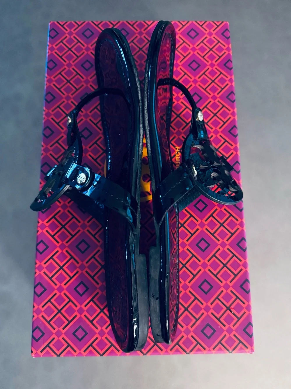 Tory Burch Miller Patent Leather Sandals - Black - Size 7